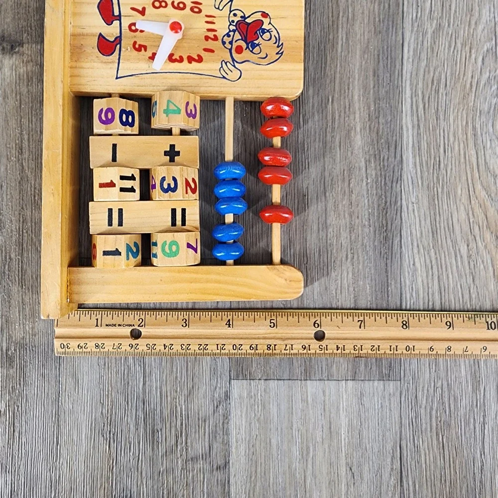 Vintage Wooden Abacus Clock Math Learning Toy Addition Subtraction Duck